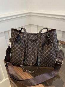 Túi Tote Da PU Vá Thời Trang Đơn Giản, Có Thể Gấp Gọn, Dung Tích Lớn, Phong Cách Trưởng Thành & Thanh Lịch Mới, Thích Hợp Cho Hàng Ngày, Công Việc, Đi Làm, Kỳ Nghỉ Và Ngày Lễ, Quà Tặng Tuyệt Vời Cho Mẹ, Túi Tote Thời Trang Cho Quý Cô - Cà phê nâu - Xem 6