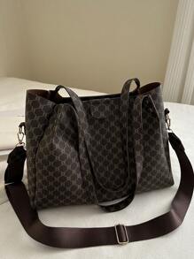 Túi Tote Da PU Vá Thời Trang Đơn Giản, Có Thể Gấp Gọn, Dung Tích Lớn, Phong Cách Trưởng Thành & Thanh Lịch Mới, Thích Hợp Cho Hàng Ngày, Công Việc, Đi Làm, Kỳ Nghỉ Và Ngày Lễ, Quà Tặng Tuyệt Vời Cho Mẹ, Túi Tote Thời Trang Cho Quý Cô - Cà phê nâu - Xem 10