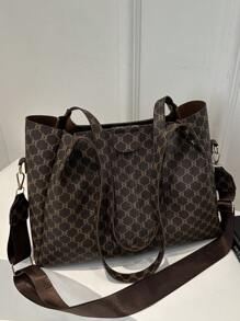 Túi Tote Da PU Vá Thời Trang Đơn Giản, Có Thể Gấp Gọn, Dung Tích Lớn, Phong Cách Trưởng Thành & Thanh Lịch Mới, Thích Hợp Cho Hàng Ngày, Công Việc, Đi Làm, Kỳ Nghỉ Và Ngày Lễ, Quà Tặng Tuyệt Vời Cho Mẹ, Túi Tote Thời Trang Cho Quý Cô - Cà phê nâu - Xem 4