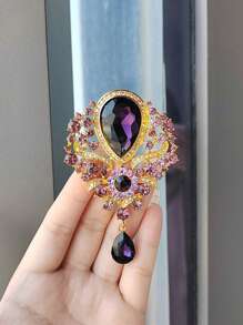 1 pièce Broche rétro en cristal en forme de larme, broche à strass exagérée et aléatoire, accessoire de bijoux mode