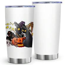 1 件 20 盎司不锈钢带盖玻璃水杯双层隔热保冷咖啡杯车载杯饮水瓶带盖万圣节黑猫南瓜杯送给家人和朋友的迷人礼物，万圣节礼物适合派对、家居、户外运动使用 - 彩色 - 查看 5