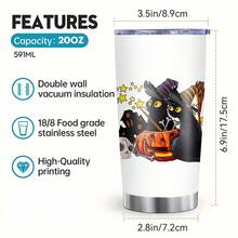 1 件 20 盎司不锈钢带盖玻璃水杯双层隔热保冷咖啡杯车载杯饮水瓶带盖万圣节黑猫南瓜杯送给家人和朋友的迷人礼物，万圣节礼物适合派对、家居、户外运动使用 - 彩色 - 查看 7