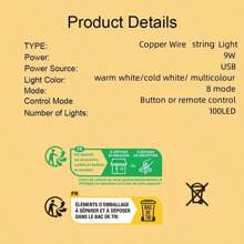 万圣节快乐灯串 1 件或 2 件 33 英尺 100 个 LED 仙女灯 USB 带遥控器圣诞灯带遥控器防水 8 种模式萤火虫闪烁灯串适用于圣诞节、婚礼户外装饰万圣节派对、家居装饰、厨房装饰、万圣节装饰、房间装饰、圣诞装饰、派对装饰、派对礼物、万圣节装饰、圣诞装饰、万圣节礼物、圣诞礼物、厨房用品、厨房用具、厨房工具、厨房用品。 - USB - 查看 11