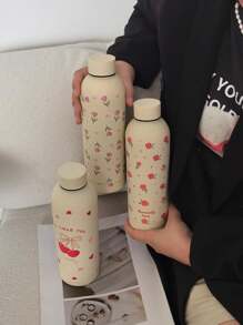 1 件 500 毫升（17 盎司）不锈钢双层保温杯，花卉图案设计，真空密封杯，适用于热饮和冷饮，旅行杯，节日、生日、圣诞节、返校水瓶礼物 - 米色 - 查看 8