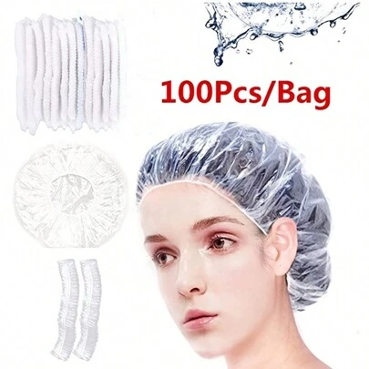 50个/100个，一次性帽子防尘头套加厚食品车间手术保健医生餐饮厨房防油烟帽二次浴帽，染发浴帽，塑料美容院帽促销