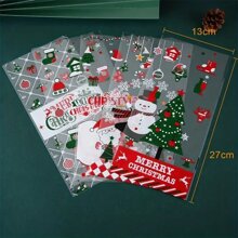 50pcs Christmas Party Candy Bags, Christmas Party Gift Bags, Christmas Packaging Bags, Party Supplies (With 1 Pack Of Ribbon)