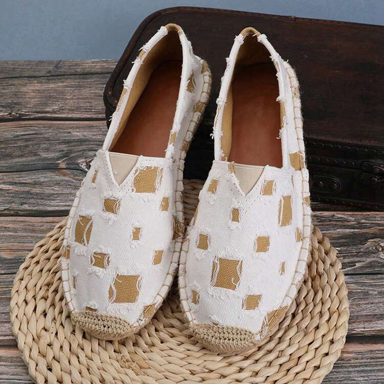 1双男士麻绳底帆布渔夫鞋，透气吸汗防臭轻便编织套脚鞋（注意：此款为手工鞋，尺码偏小，脚宽者建议选大一码，做工粗糙，麻绳鞋底有彩色线，鞋底较硬） - 白色 - 查看 4