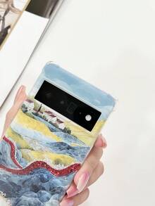 1 件简约高透明 TPU 四角防摔软手机壳，带印花图案，兼容 Pixel 7 Pro、iPhone 15 Pro Max 和型号 - 無色 - 查看 3