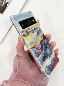 1 件简约高透明 TPU 四角防摔软手机壳，带印花图案，兼容 Pixel 7 Pro、iPhone 15 Pro Max 和型号 - 無色 - 查看 2