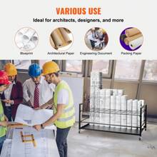 Blueprint Storage Rack, 50 Slots Blueprint Holder With Wheels, Mobile Metal Blueprint Storage Cart For Construction Plan Map Poster Architectural, Roll File Holder For Home, Office, School - màu đen - Xem 6