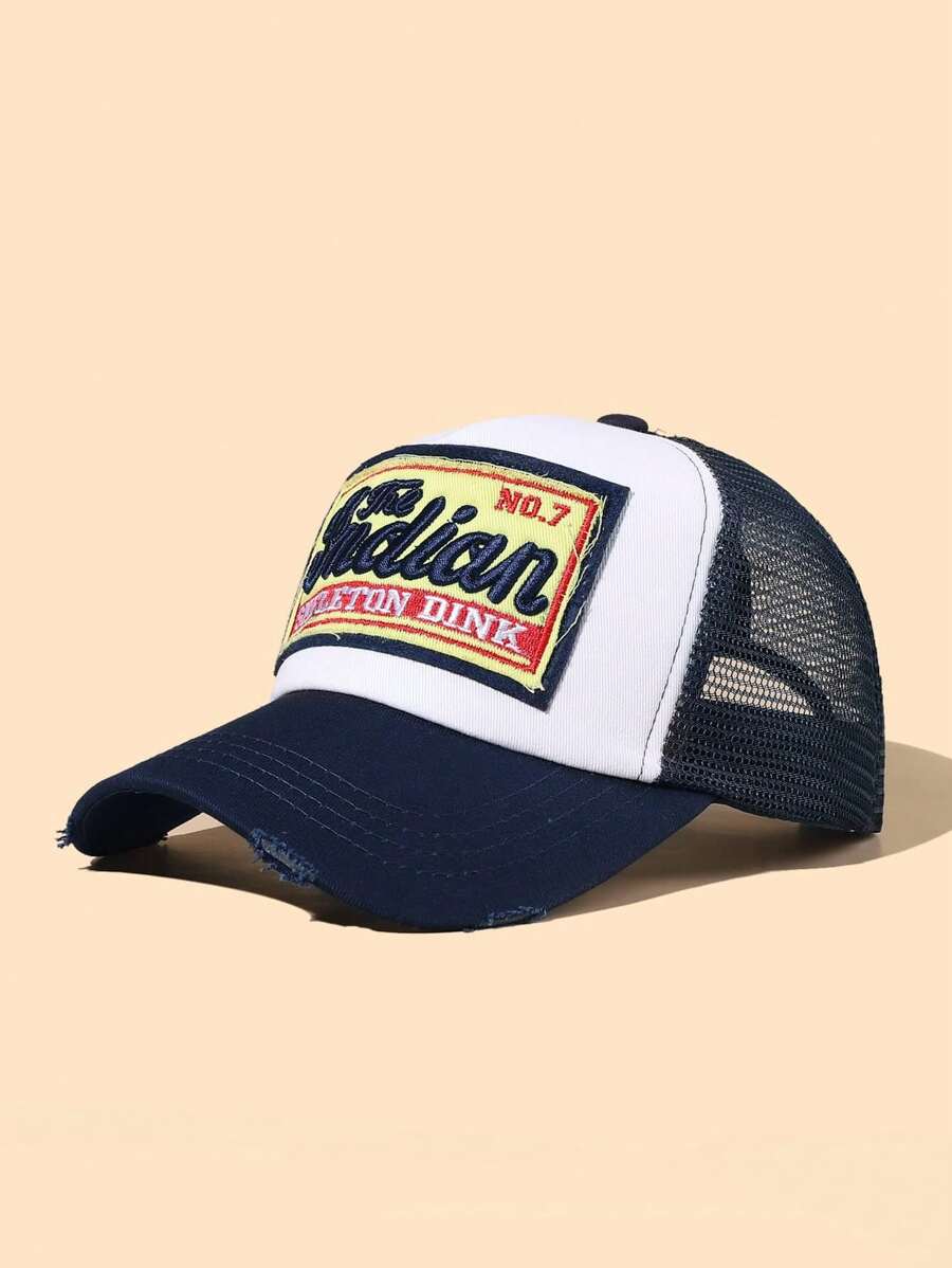 1pc Unisex Outdoor Casual Adjustable Letter Printed Mesh Cap, Suitable For All Seasons - Navy Blue - View 1