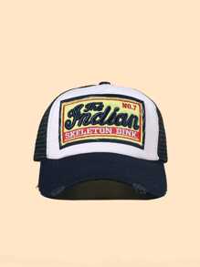 1pc Unisex Outdoor Casual Adjustable Letter Printed Mesh Cap, Suitable For All Seasons - Navy Blue - View 2