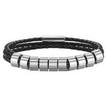 Anpassat efternamn för män, 3-lagers magnetiskt läderarmband, 20 cm 22 cm guld/silver, personliga pärlor i rostfritt stål, lasergraverat efternamn, datum, födelsedagspresent, julklapp, farsdagspresent - Silver - Visa 11