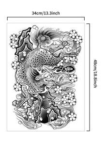 1 件麒麟背部临时纹身防水防汗持续 1-2 周逼真草本汁不反光防摩擦仿黑色假纹身男士背部纹身贴纸现代人体艺术 - 黑色 - 查看 5