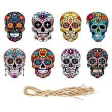 8pcs Mexican Day Of The Dead Party Decorations Halloween Skeleton Head Tags, Skull Hanging Ornaments,Christmas