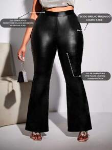 Flare Plus Size In Cirre Glitter Wet Fake Leather Elegance And Comfort In One Piece - 黑色 - 查看 6