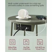 VASAGLE Side Table With Charging Station, Round End Table With Fabric Basket, Nightstand With Power Outlets USB Ports, For Living Room, Bedroom, Modern - Màu xanh Ô liu - Xem 4