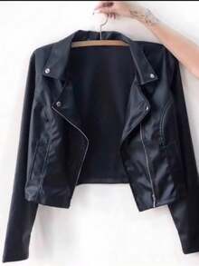 Winter Women's Biker Fake Leather Jacket - 黑色 - 查看 2