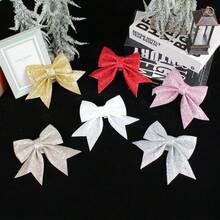 2pcs Christmas Gold Glitter Bow Ribbon Decor, Holiday Christmas Tree Window Ornaments Home Decor Christmas Decorations Room Decor Winter