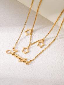 1 件定制不锈钢单名字字母吊坠项链，带 3 个空心星设计，适合节日礼物或日常佩戴 - 金色 - 金色 - 查看 4