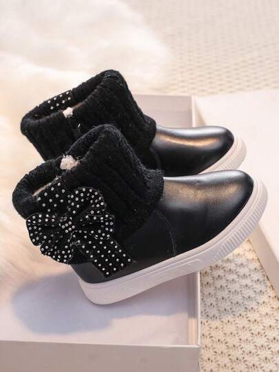 1双黑色女童冬靴，新款秋冬儿童鞋，小女孩雪地靴，带绒里，防滑公主保暖靴