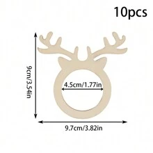 10 件圣诞麋鹿木制餐巾环，餐巾架适用于圣诞餐桌装饰节日派对家居装饰品，圣诞节 - 原木色 - 查看 2