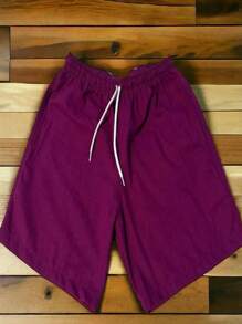 Men's Linen Shorts (PREMIUM) Plain - 紫色 - 查看 2