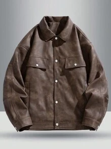男士秋季户外运动时尚酷炫皮夹克 - 棕色 - 查看 1