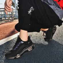 Scarpe da running da uomo in maglia di colore solido, traspiranti, comode, antiscivolo, con suola morbida e durevole, adatte per attività all'aperto - nero - Visualizzare 8