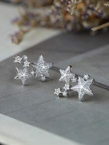 Bông tai hình ngôi sao bằng bạc S925 thời trang châu Âu và Mỹ. Món quà hoàn hảo cho các buổi hẹn hò, tiệc tùng, lễ đính hôn hoặc đám cưới. Trang sức nữ sang trọng. - Bạc - Xem 2
