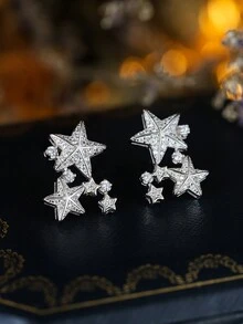 Bông tai hình ngôi sao bằng bạc S925 thời trang châu Âu và Mỹ. Món quà hoàn hảo cho các buổi hẹn hò, tiệc tùng, lễ đính hôn hoặc đám cưới. Trang sức nữ sang trọng. - Bạc - Xem 3