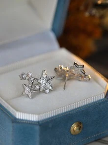 Bông tai hình ngôi sao bằng bạc S925 thời trang châu Âu và Mỹ. Món quà hoàn hảo cho các buổi hẹn hò, tiệc tùng, lễ đính hôn hoặc đám cưới. Trang sức nữ sang trọng. - Bạc - Xem 4