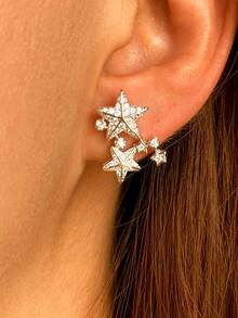 Bông tai hình ngôi sao bằng bạc S925 thời trang châu Âu và Mỹ. Món quà hoàn hảo cho các buổi hẹn hò, tiệc tùng, lễ đính hôn hoặc đám cưới. Trang sức nữ sang trọng. - Bạc - Xem 5