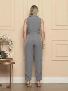 Jumpsuit With Tailoring Belt LR927 - Grey - View 2