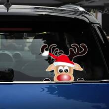 1 Stück Weihnachtsmann und Rentier Auto Fenster Glas Dekor Aufkleber, Weihnachtsgeschenk, Weihnachten