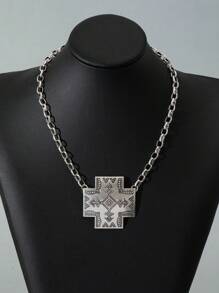 Một chiếc vòng cổ kiểu Bohemian Retro đơn giản được in bằng tay theo phong cách Châu Âu và Mỹ Hợp kim kẽm hình học Dây chuyền bạc cổ dành cho phụ nữ, thích hợp để đeo hàng ngày. - Màu Bạc Cổ - Xem 3