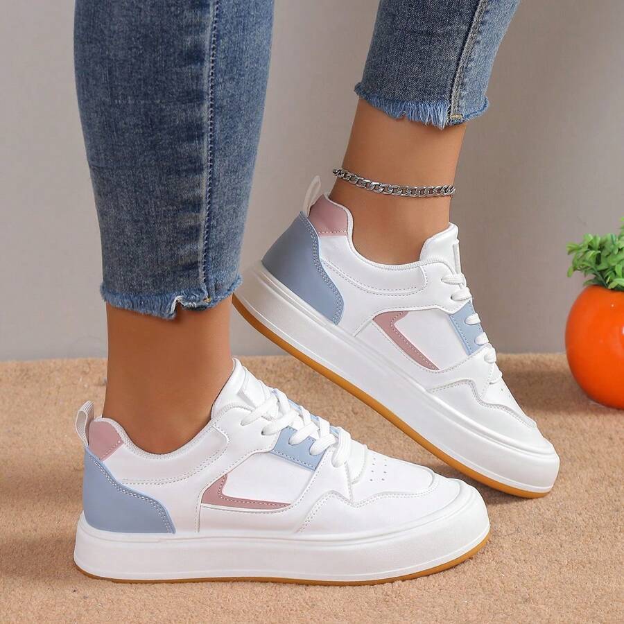 Women's Lace-Up Platform Sneakers Comfortable Casual Fashion Sports Shoes Walking Shoes - White - View 1