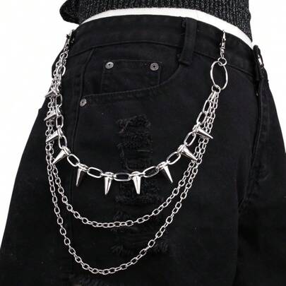 1pc Hip-Hop Punk Style Metal Studded Waist Chain, Suitable For Stage Performance Wear. It Has A Multi-Layer Design To Add Dimension To Your Pants, And Is An Excellent Accessory For Dressing Up Jeans. Fathers Day Gift School Halloween Accessories Streetwear Accessories Jeans Accessories