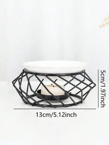 1個/套鐵藝幾何燭台,配有陶瓷碗加熱香薰油和水療香薰 - 金色 - 查看 18