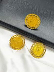 1 条项链，1 条手链，1 枚戒指，1 对耳环复古硬币肖像镀金首饰套装，女士时尚首饰，适合沙特阿拉伯、欧洲、美国、中东、迪拜、婚礼、派对、圣诞节、新年礼物 - 金黃色 - 查看 3