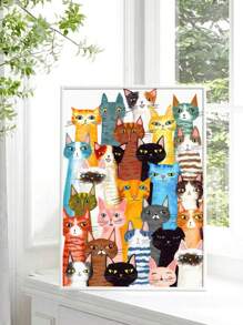 1入組北歐風格卡通貓各種色彩裝飾畫芯，適用於客廳和兒童房客廳，無框畫 - 彩色 - 查看 3