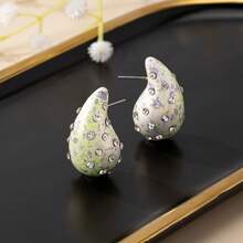 1 对彩色喷漆水滴设计方形耳钉，时尚独特 - 圓形耳環 - 查看 9