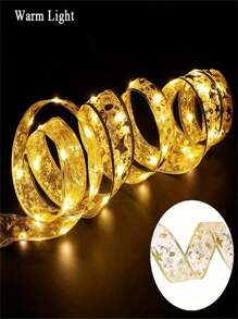 1pc Christmas Lights, Battery Powered 3M/9.84ft 30 LED Lights, Ribbon Lights For Weddings New Year Christmas Tree Decoration,Christmas - Gold - View 7