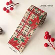 1 Rollo de 2m de Cinta, Rollo de Tela de Lino con Moño de Arpillera, Cinta con Patrón de Copos de Nieve y Borde de Alambre Metálico, para Empaque y Decoración - Multicolor - Ver 20