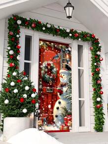 1pc Christmas Themed Door Flag, Beautifully Featuring Snowman, Falling Snowflakes, Festive Wreath, Paired With Red Wooden Door, Lively Birds And Colorful Gifts, Creating A Warm And Romantic Winter Snowy Scene. Suitable For Indoor And Outdoor Door/Wall Decor, Whether For Cozy Christmas Family Gatherings Or Lively Christmas Parties, It Can Instantly Enhance The Holiday Atmosphere And Add A Strong Christmas Vibe To Your Home And Event Space, An Excellent Choice For Holiday Decorations.