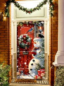 1pc Christmas Themed Door Flag, Beautifully Featuring Snowman, Falling Snowflakes, Festive Wreath, Paired With Red Wooden Door, Lively Birds And Colorful Gifts, Creating A Warm And Romantic Winter Snowy Scene. Suitable For Indoor And Outdoor Door/Wall Decor, Whether For Cozy Christmas Family Gatherings Or Lively Christmas Parties, It Can Instantly Enhance The Holiday Atmosphere And Add A Strong Christmas Vibe To Your Home And Event Space, An Excellent Choice For Holiday Decorations.