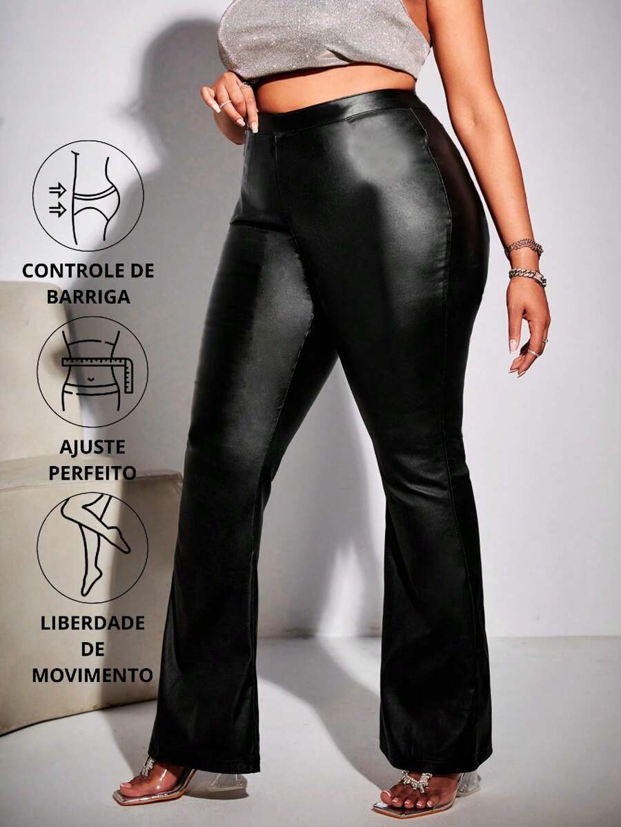 Flare Plus Size In Cirre Glitter Wet Fake Leather Elegance And Comfort In One Piece - 黑色 - 查看 1