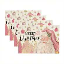 4pcs, Christmas Linen Placemat, Christmas Theme Placemat, Heat Insulation Pad,Kitchen Decorative Table Mat, Western Meal Table Pad,Christmas Decor,Dining Table Decor Best Gifts Birthday Home Decor Christmas Decorations Room Decor Winter Christmas Decorations Home Christmas Gifts Christmas Decor