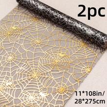 1/2 pezzi Runner da tavolo a ragnatela di Ognissanti da 11*108 pollici, ragnatela sottile con ragno arancione e zucca, adatto per decorazione tavolo per Ognissanti, festa in casa, vacanze. Opzioni multiple in oro e nero
