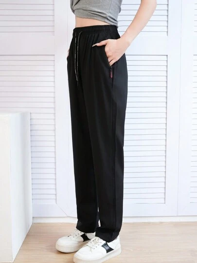 Women Loose Fit Moisture Wicking Sports Pants, Thin Straight Leg Casual Long Trousers For Running & Workout, Lightweight Summer